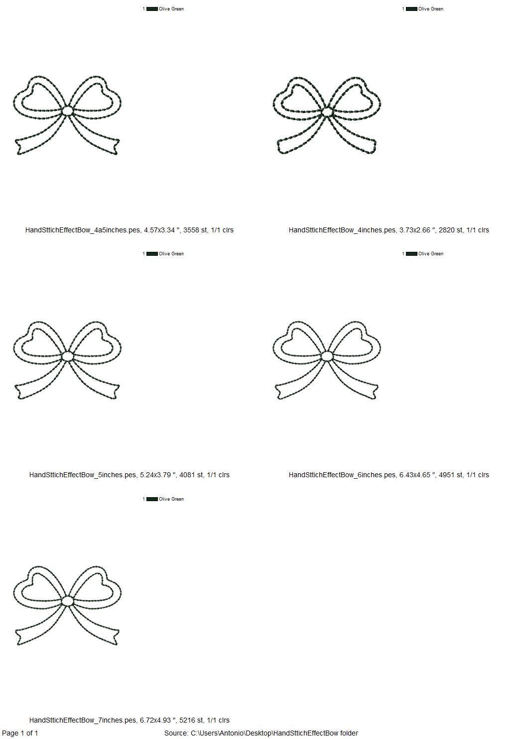 Hand stitch effect Bow outline machine embroidery designs sizes 4 up to 7 inch kids girls baby Bow Ribbon silhouette seed stitch design