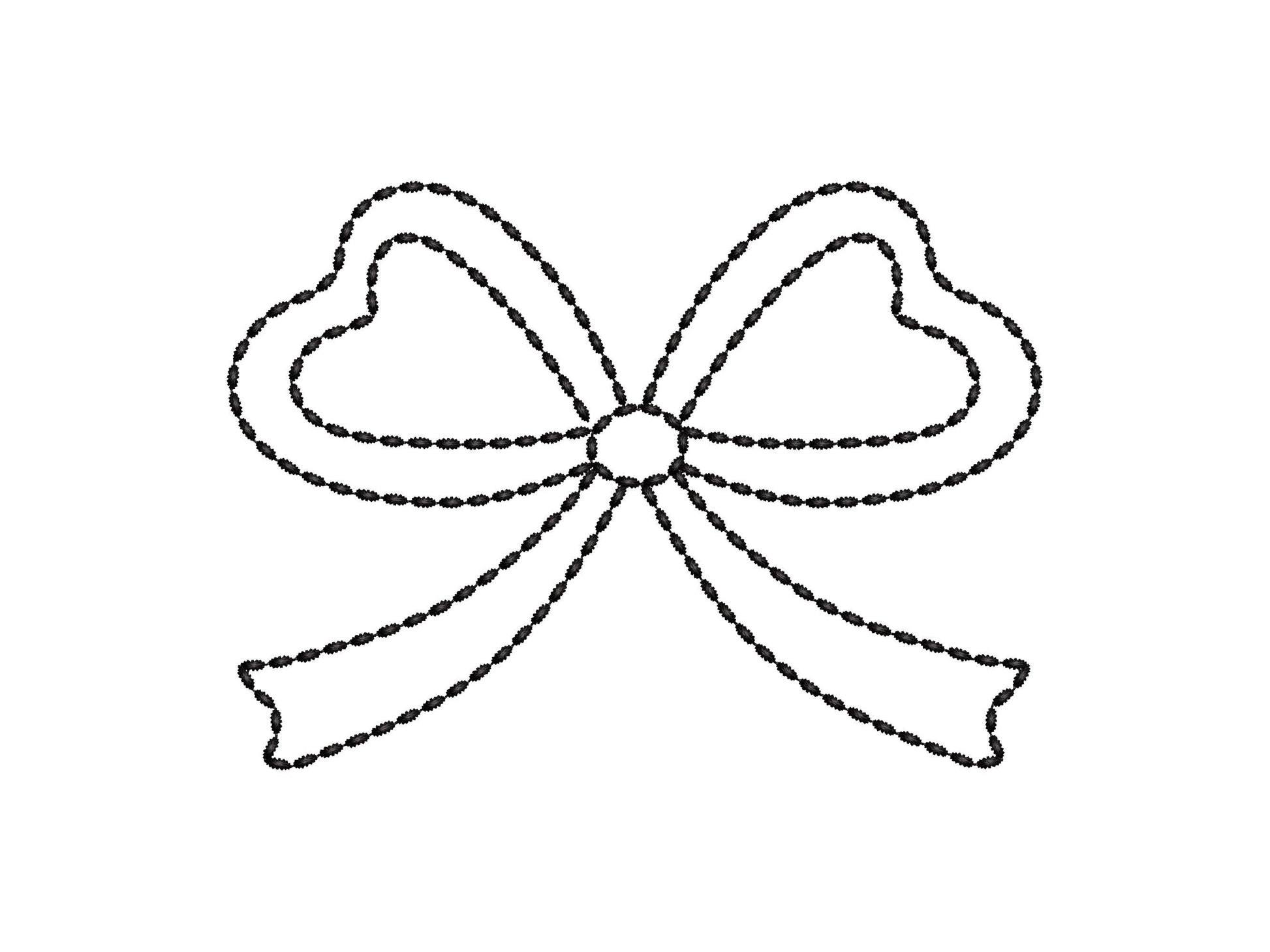 Hand stitch effect Bow outline machine embroidery designs sizes 4 up to 7 inch kids girls baby Bow Ribbon silhouette seed stitch design