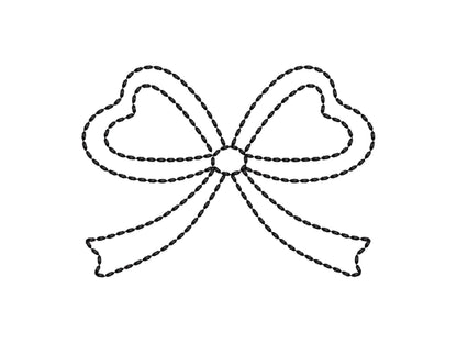 Hand stitch effect Bow outline machine embroidery designs sizes 4 up to 7 inch kids girls baby Bow Ribbon silhouette seed stitch design