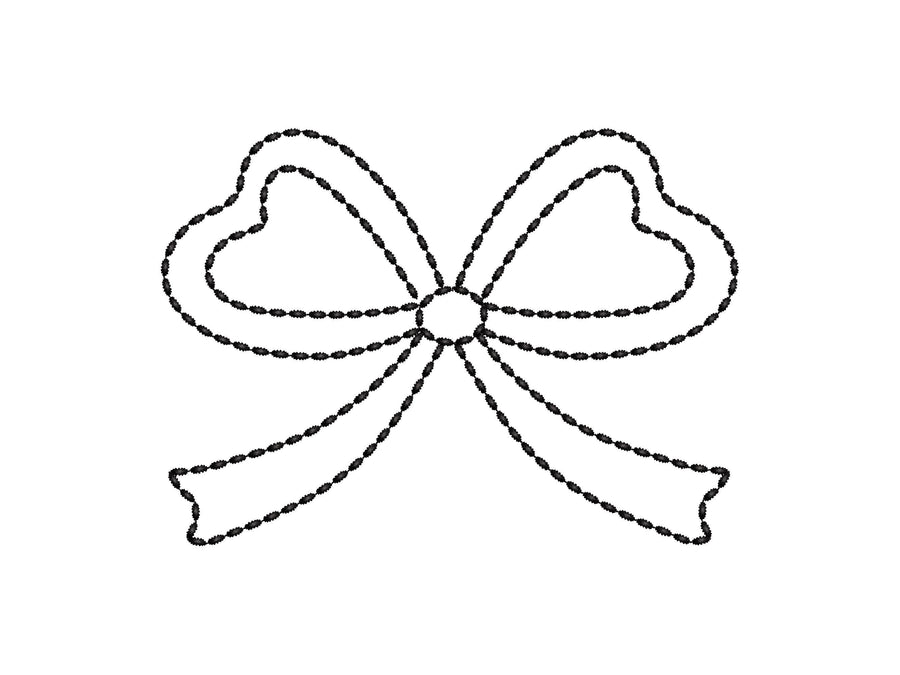 Hand stitch effect Bow outline machine embroidery designs sizes 4 up to 7 inch kids girls baby Bow Ribbon silhouette seed stitch design