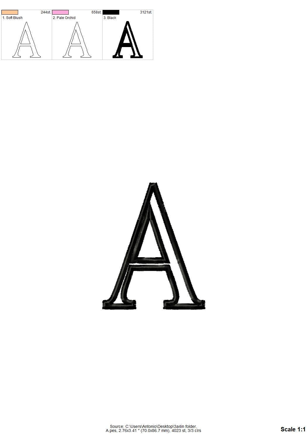 Monogram Applique Font bold alphabet new Roman style machine embroidery designs letters and numbers many sizes