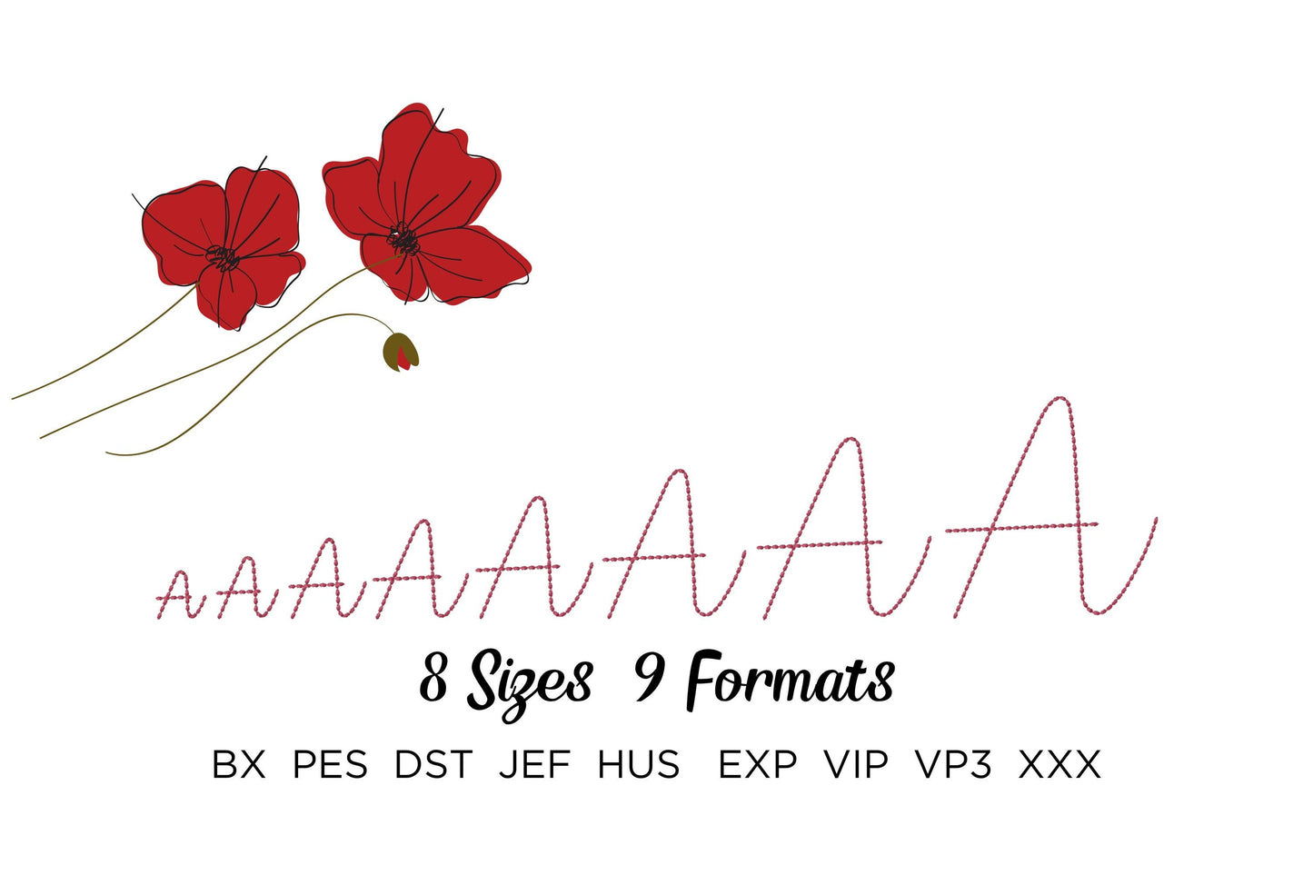 Hand stitch effect FONT Cookie machine embroidery designs script alphabet letters name monogram line font assorted sizes