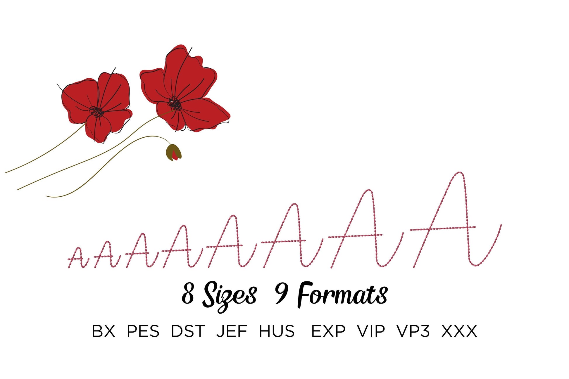 Hand stitch effect FONT Cookie machine embroidery designs script alphabet letters name monogram line font assorted sizes