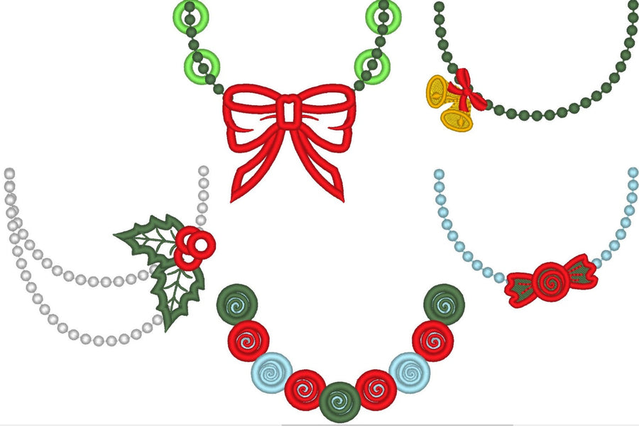 Christmas Necklaces 5 types, SET of 5 necklace machine embroidery | Artapli - image 1
