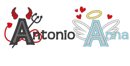 Devil and Angel Font Set of 2 Alphabet Monogram applique machine embroidery designs