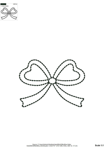 Hand stitch effect Bow outline machine embroidery designs sizes 4 up to 7 inch kids girls baby Bow Ribbon silhouette seed stitch design