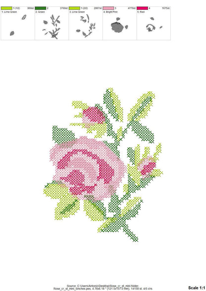 Cross stitch small Rose flower bouquet floral Peony branch machine embroidery designs assorted sizes 4 up to 8 inch sweet home garden design