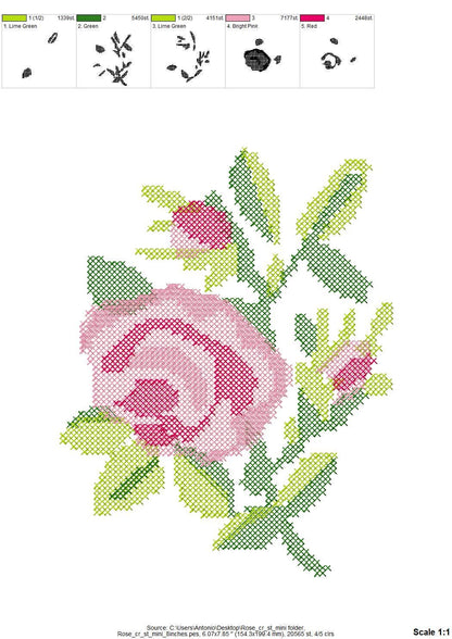 Cross stitch small Rose flower bouquet floral Peony branch machine embroidery designs assorted sizes 4 up to 8 inch sweet home garden design