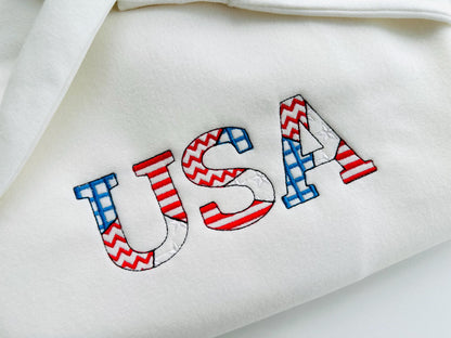 Patchwork USA flag Block FONT patterned and outline alphabet monogram letters patriotic machine embroidery design