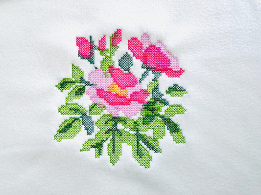 Cross stitch Rose flower bouquet floral Peony branch machine embroidery designs assorted sizes 3.5 up to 8 inch sweet home garden design