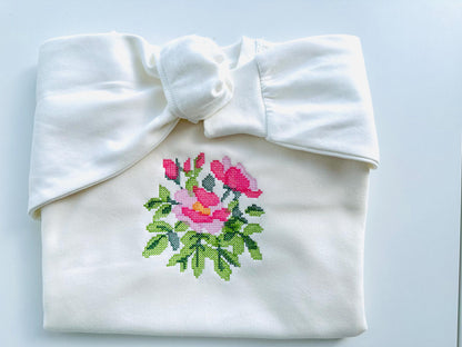 Cross stitch Rose flower bouquet floral Peony branch machine embroidery designs assorted sizes 3.5 up to 8 inch sweet home garden design