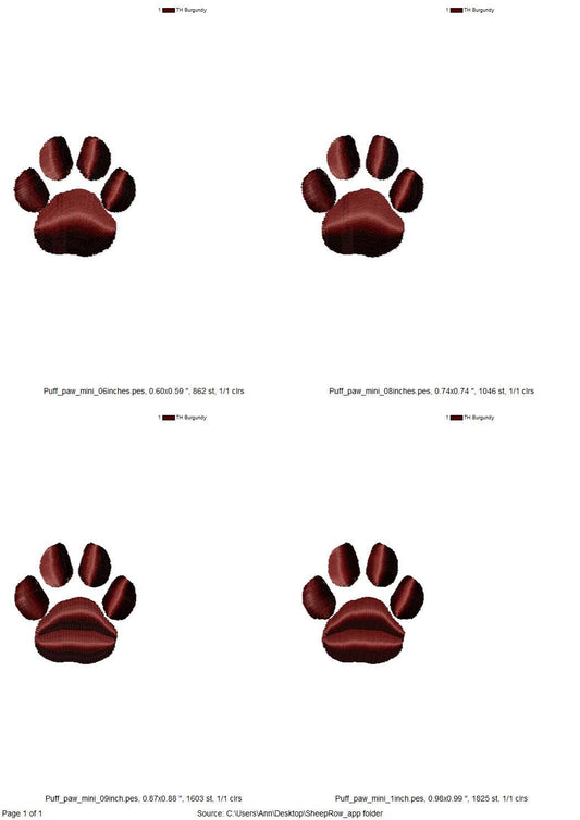 Puff Paw Embroidery mini add on mini machine embroidery designs 3D raised Cute Paw pet