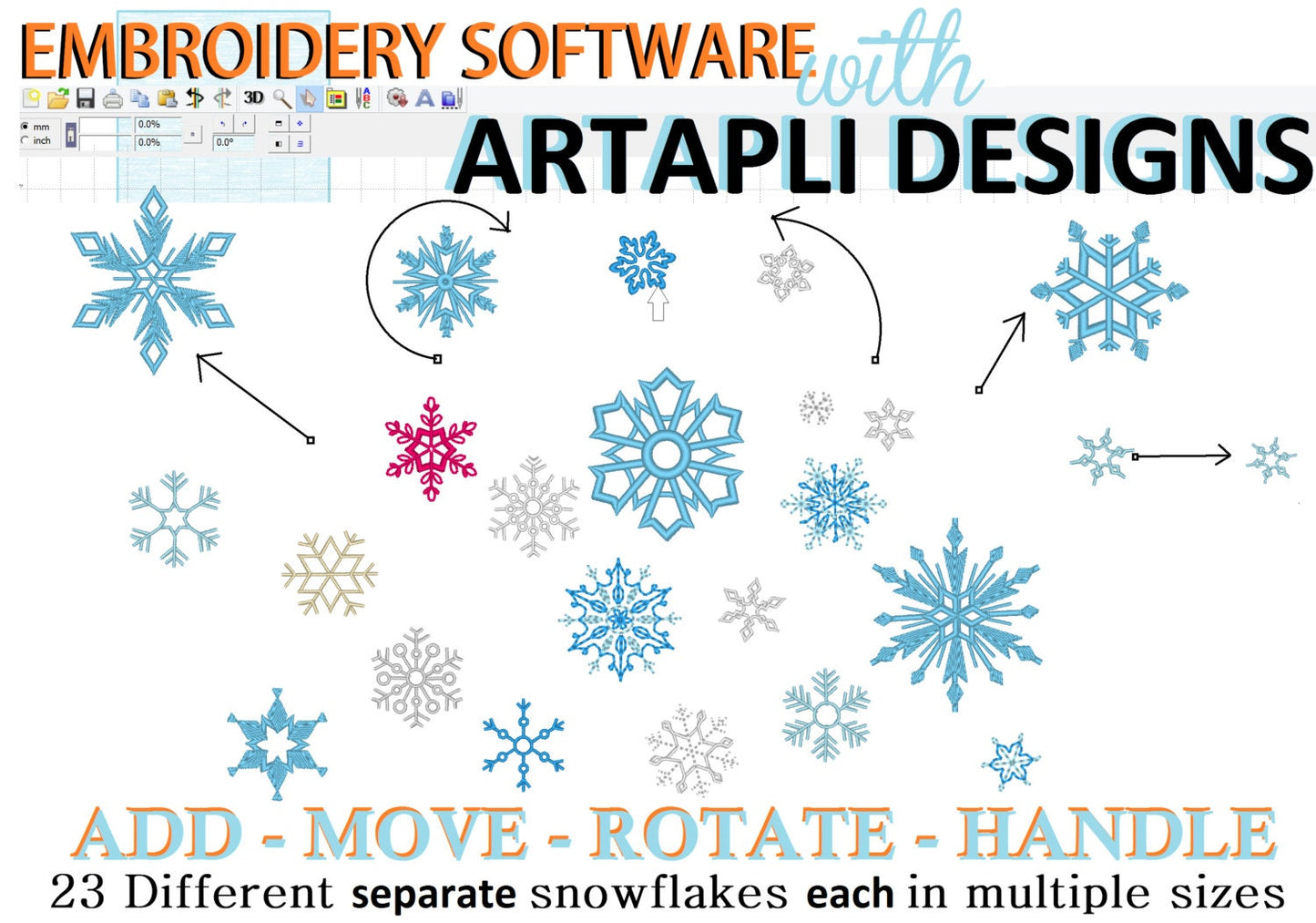 Frozen Single Snowflake Set Machine Embroidery 11" 1.5" 2" 2.5" 3" 12" | PES DST JEF | Artapli