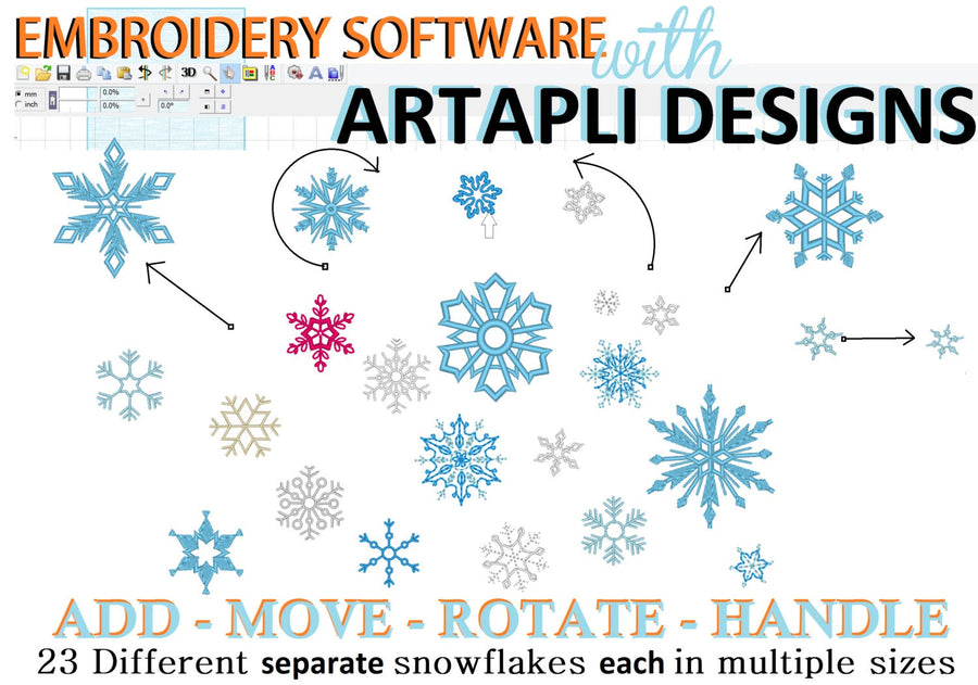 Frozen Single Snowflake Set Machine Embroidery 11" 1.5" 2" 2.5" 3" 12" | PES DST JEF | Artapli