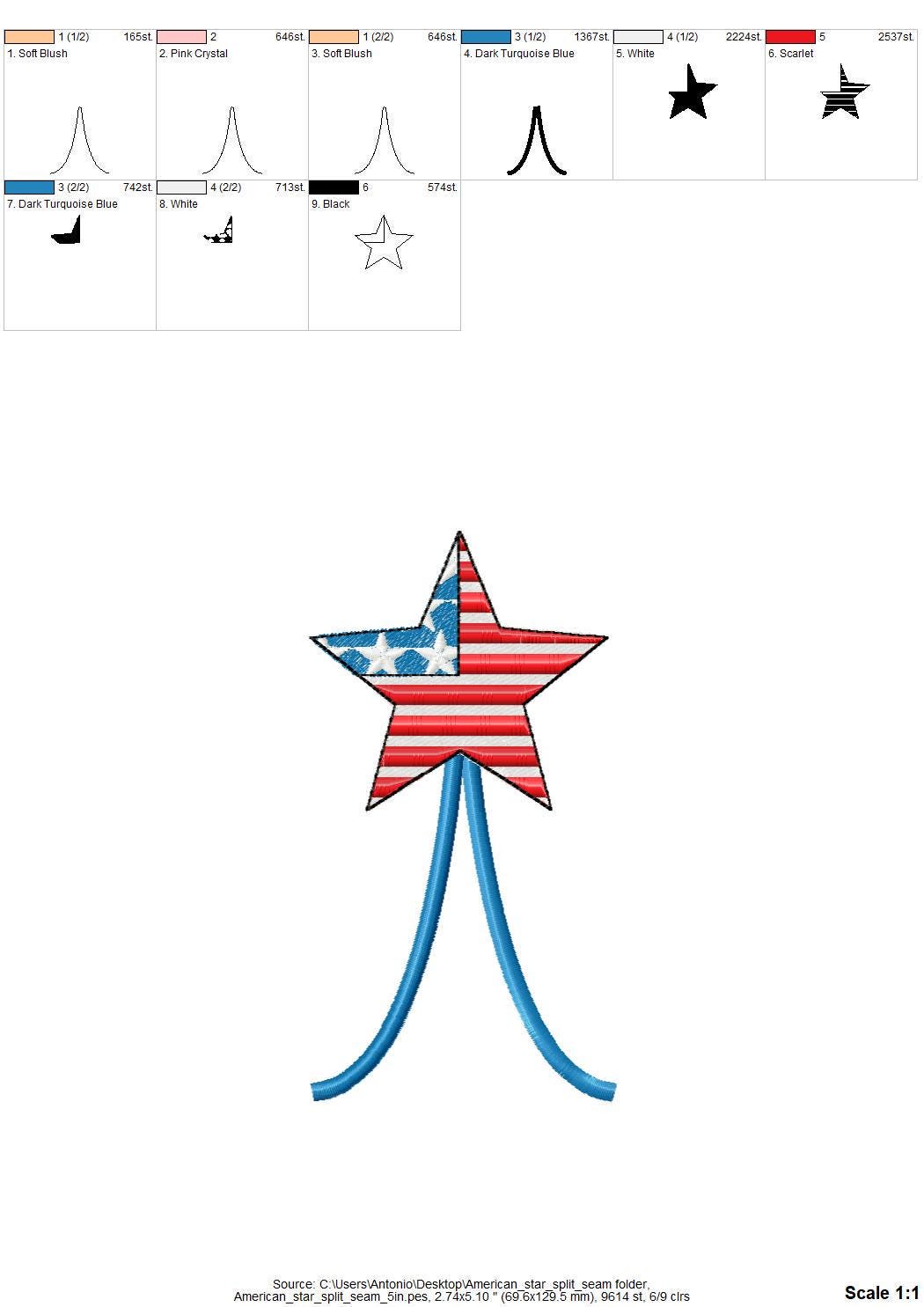 Patriotic Star split side seam cutout side bow machine embroidery designs stars and stripes 4th of July girls t-shirt sweatshirt design