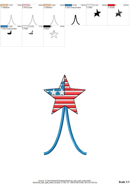 Patriotic Star split side seam cutout side bow machine embroidery designs stars and stripes 4th of July girls t-shirt sweatshirt design