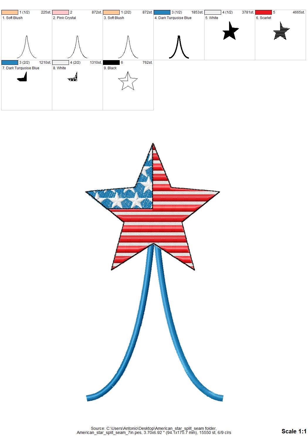 Patriotic Star split side seam cutout side bow machine embroidery designs stars and stripes 4th of July girls t-shirt sweatshirt design