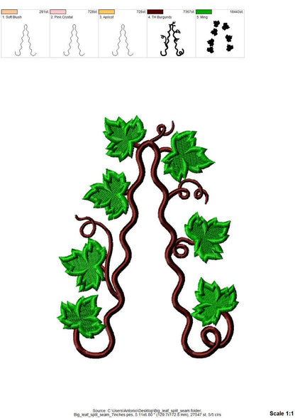 Floral Ivy Leaf Vine Leaves scallop edge side bow split seam machine embroidery designs multiple sizes outfit t-shirt sweatshirt flowered