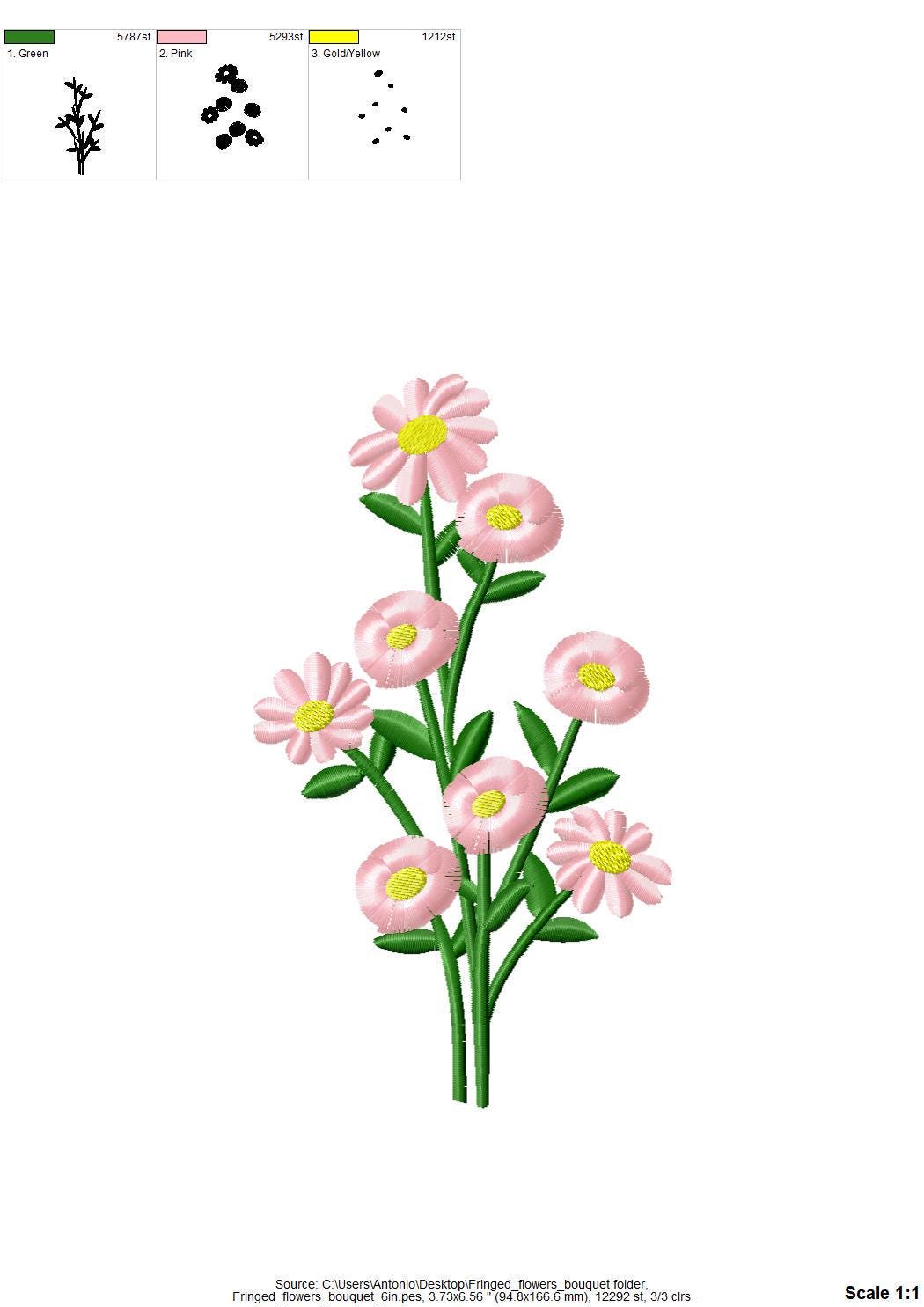 Fringed Floral Bouquet Fluffy Fringe Blossom Flower Girls Machine Embroidery Designs Fuzzy Fur Chenille Bloom Branch Many Sizes 4 up to 7 In - Etsy