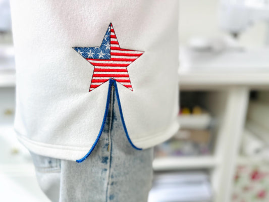 Patriotic Star split side seam cutout side bow machine embroidery designs stars and stripes 4th of July girls t-shirt sweatshirt design