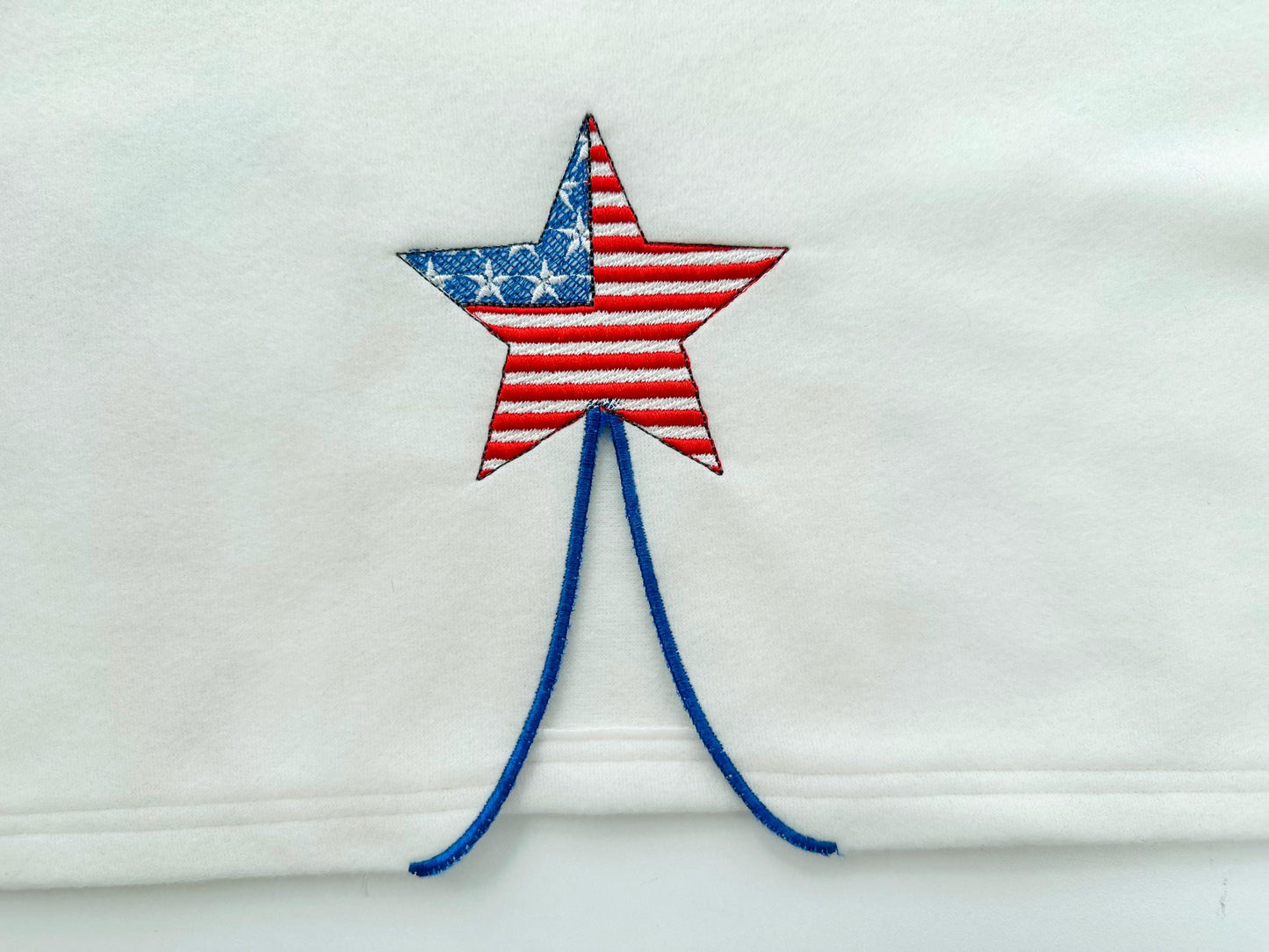 Patriotic Star split side seam cutout side bow machine embroidery designs stars and stripes 4th of July girls t-shirt sweatshirt design