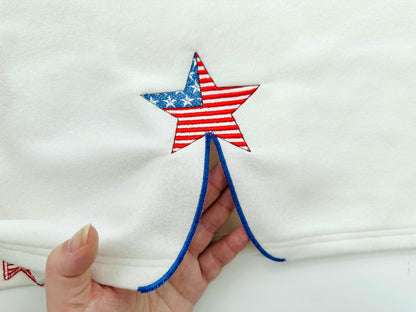 Patriotic Star split side seam cutout side bow machine embroidery designs stars and stripes 4th of July girls t-shirt sweatshirt design