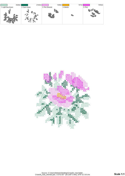 Cross stitch Rose flower bouquet floral Peony branch machine embroidery designs assorted sizes 3.5 up to 8 inch sweet home garden design