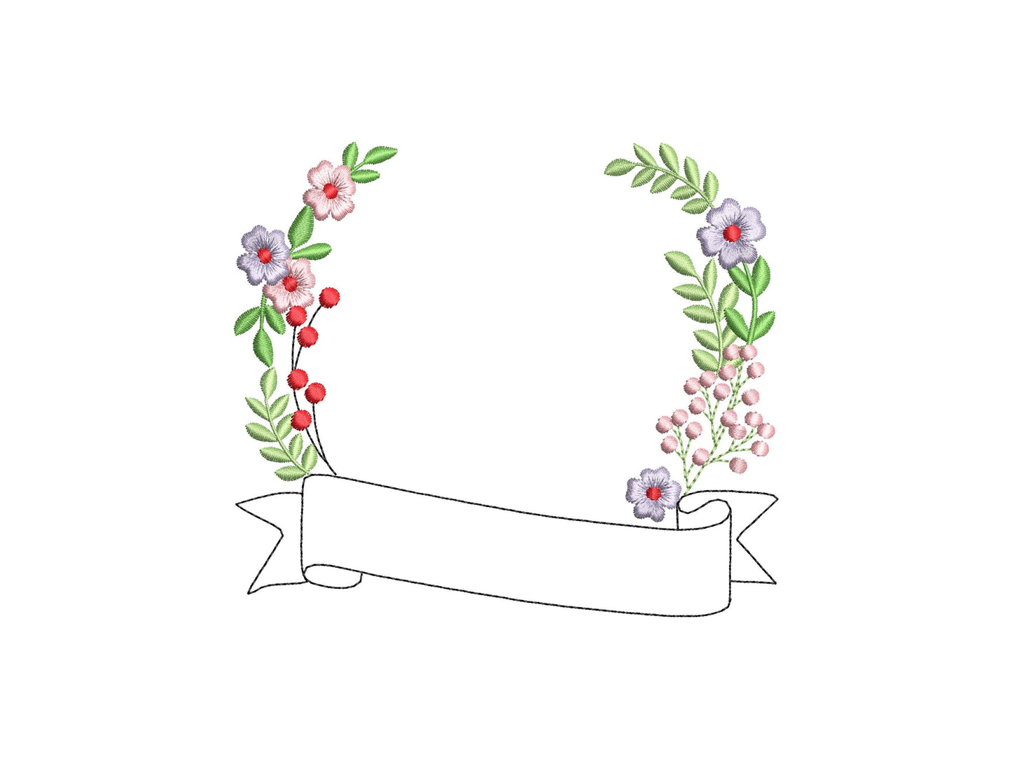 Simple versatile floral monogram frame with banner flowered bouquet baby birth announcement machine embroidery design 
