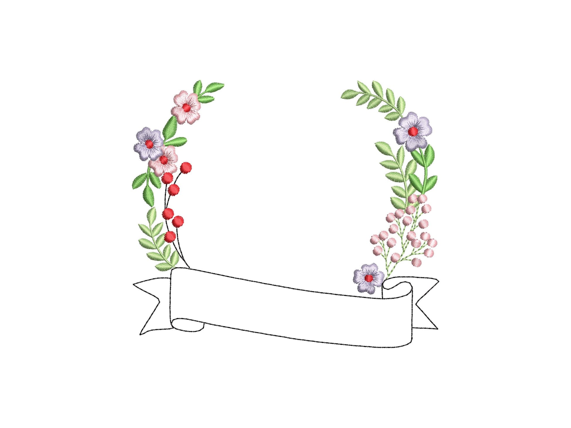 Simple versatile floral monogram frame with banner flowered bouquet baby birth announcement machine embroidery design 