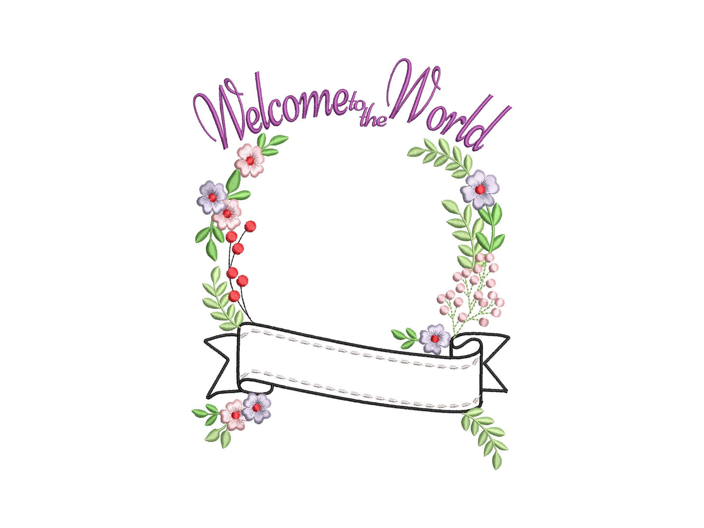 Floral Baby Birth Announcement monogram frame with banner and mini Font SET machine embroidery designs