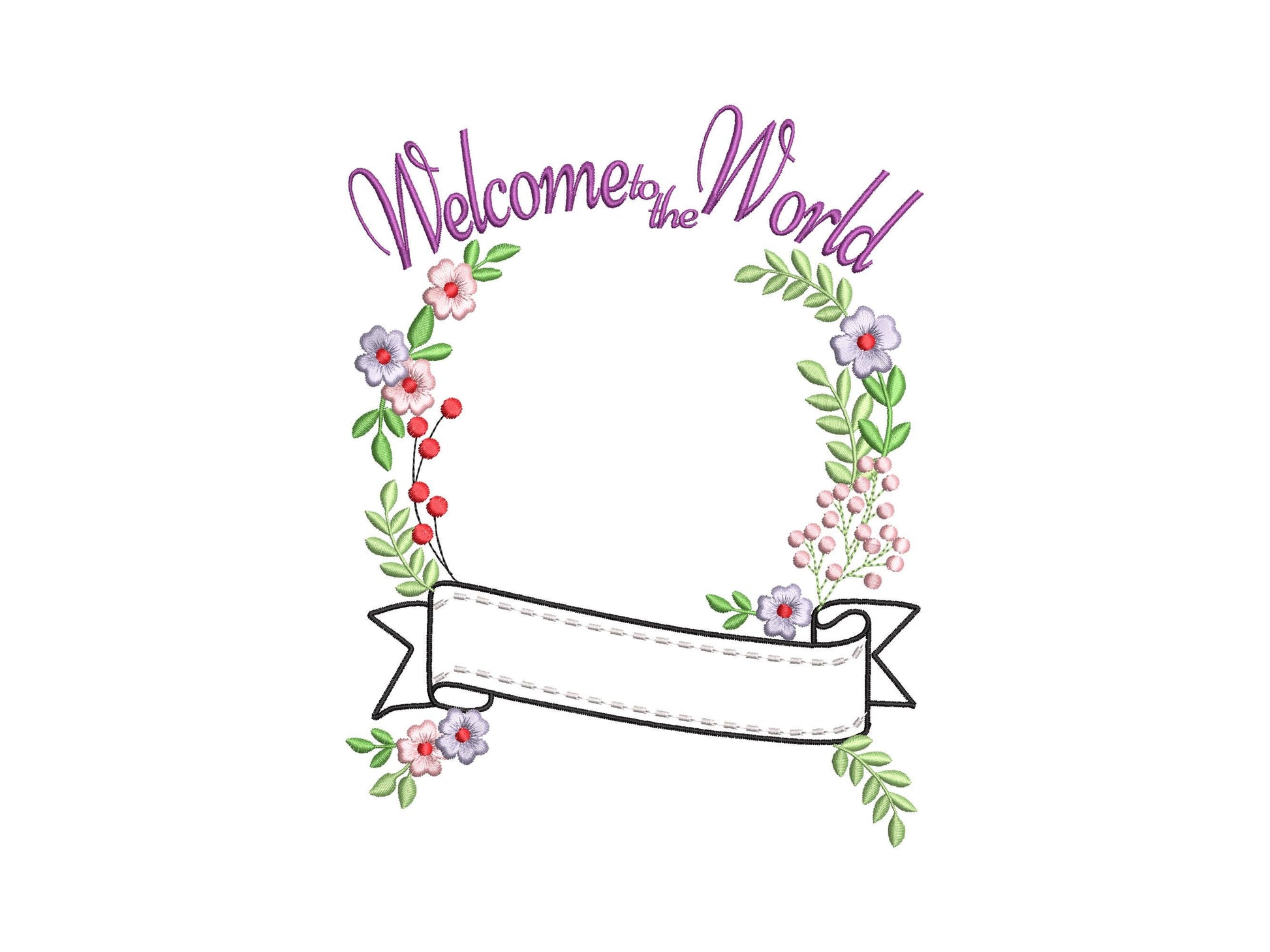 Floral Baby Birth Announcement monogram frame with banner and mini Font SET machine embroidery designs
