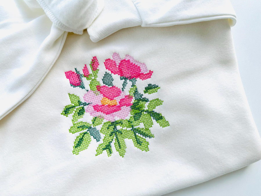 Cross stitch Rose flower bouquet floral Peony branch machine embroidery designs assorted sizes 3.5 up to 8 inch sweet home garden design