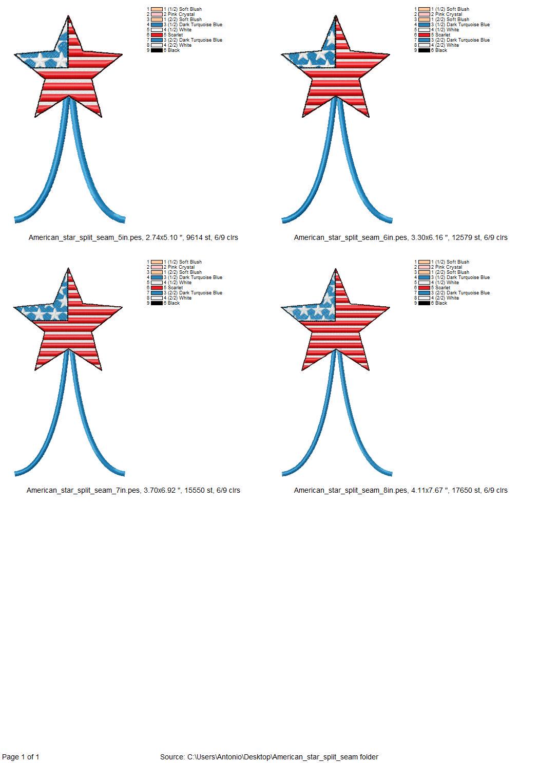 Patriotic Star split side seam cutout side bow machine embroidery designs stars and stripes 4th of July girls t-shirt sweatshirt design