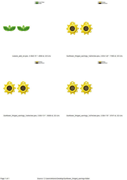 Fringed Fluffy Sunflower earrings and mini Leaf add-on charm pendant | Artapli - image 5