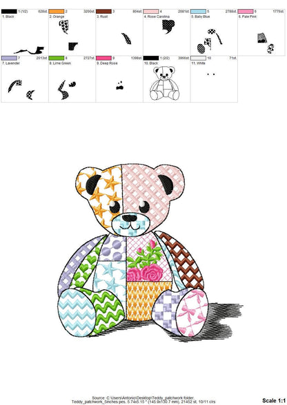 Cute little Patchwork Teddy Bear awesome patterned Teddy outline | Artapli - image 8