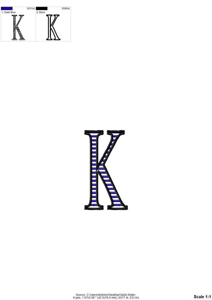 Block Striped Narrow Font satin stitch alphabet monogram letters numbers punctuation machine embroidery designs sizes 2 up to 4.5 inch, BX