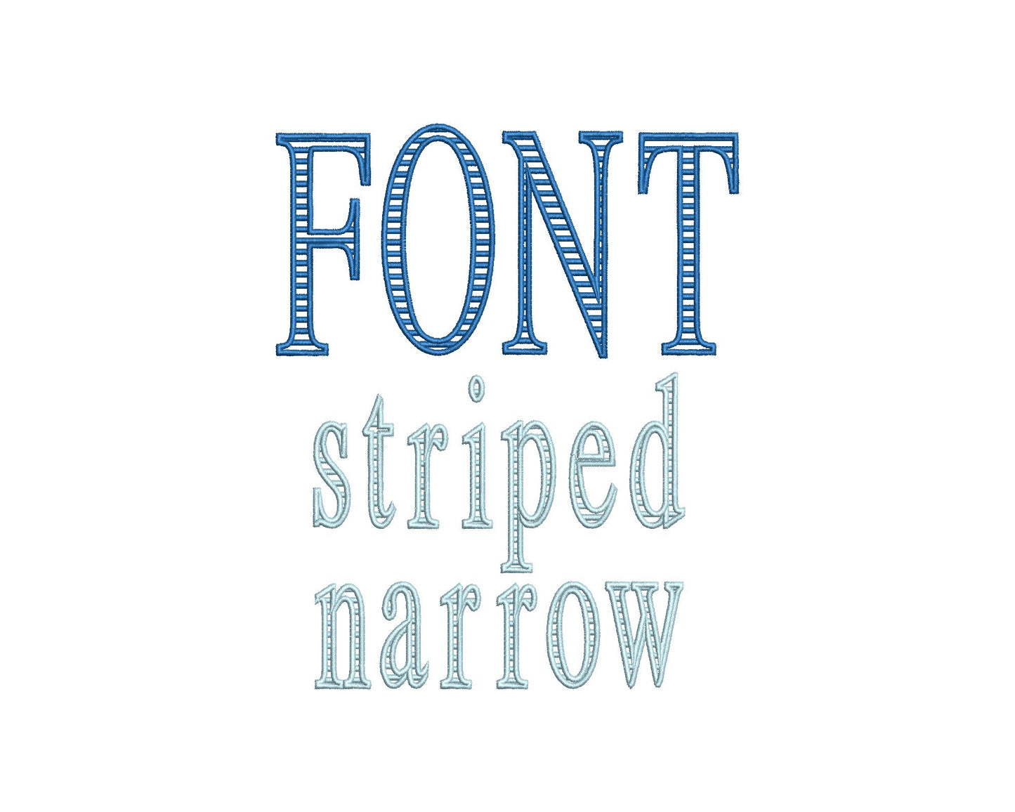 Block Striped Narrow Font satin stitch alphabet monogram letters numbers punctuation machine embroidery designs sizes 2 up to 4.5 inch, BX
