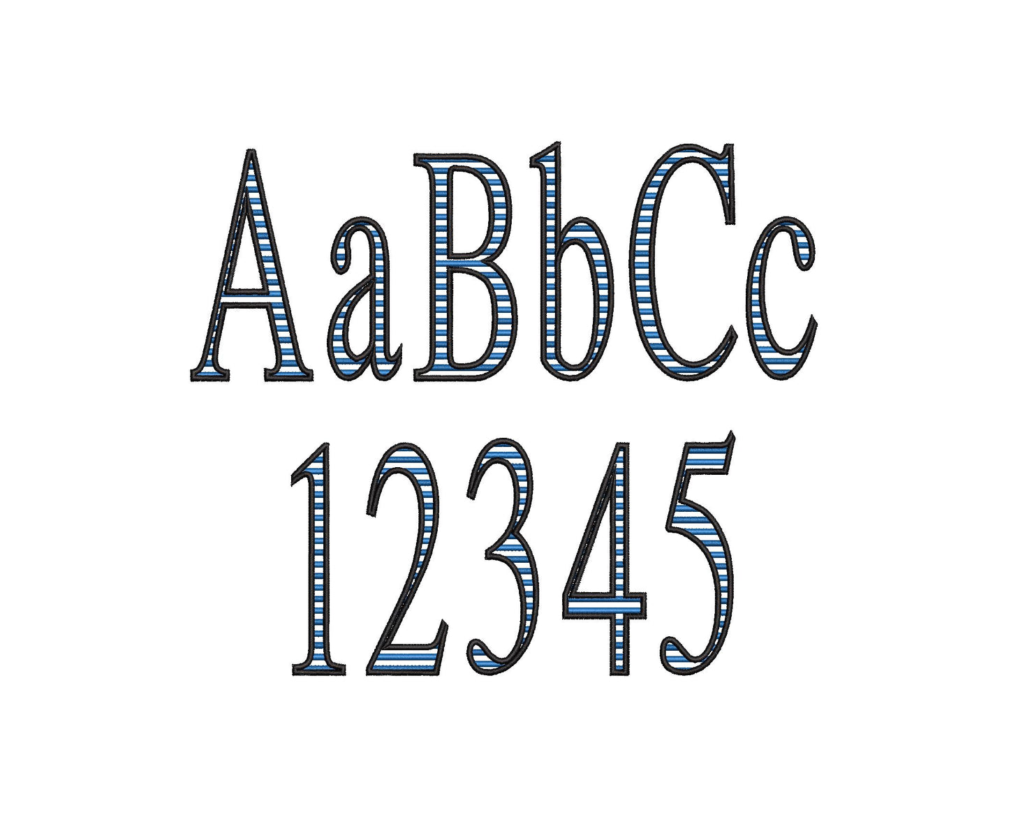 Block Striped Narrow Font satin stitch alphabet monogram letters numbers punctuation machine embroidery designs sizes 2 up to 4.5 inch, BX