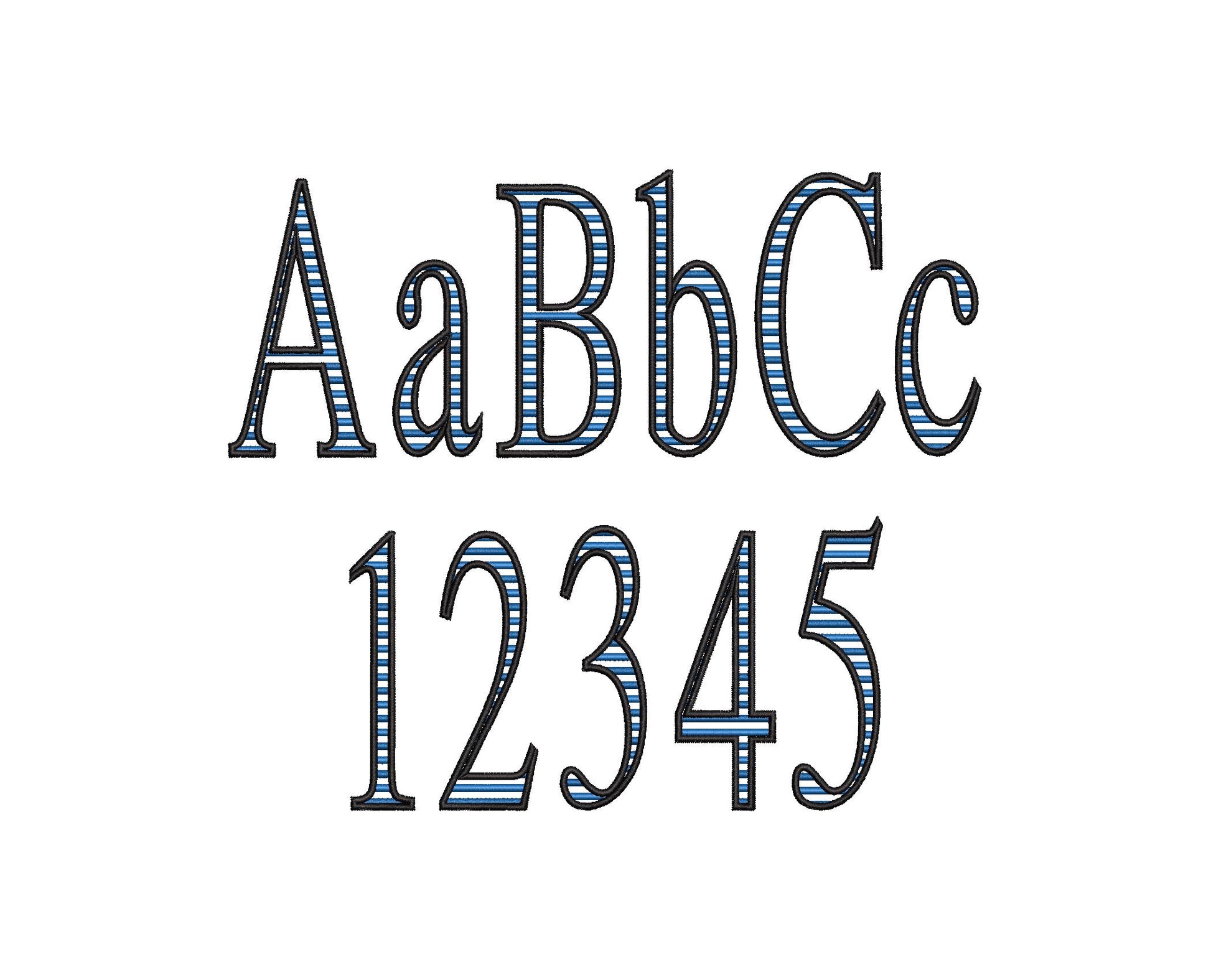 Block Striped Narrow Font satin stitch alphabet monogram letters numbers punctuation machine embroidery designs sizes 2 up to 4.5 inch, BX