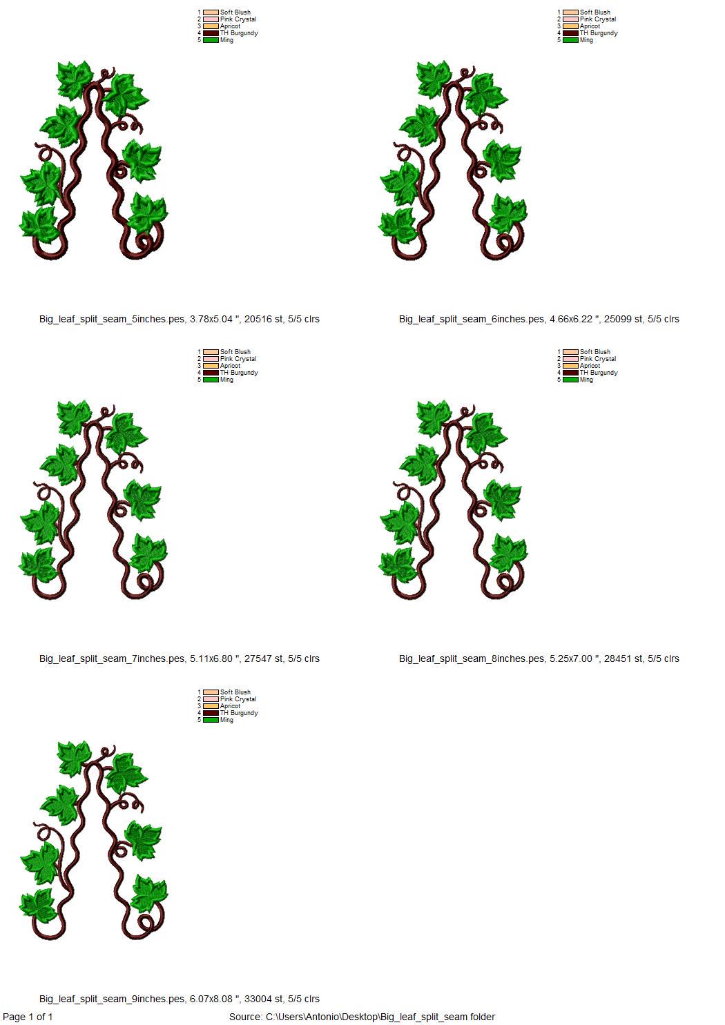 Floral Ivy Leaf Vine Leaves scallop edge side bow split seam machine embroidery designs multiple sizes outfit t-shirt sweatshirt flowered