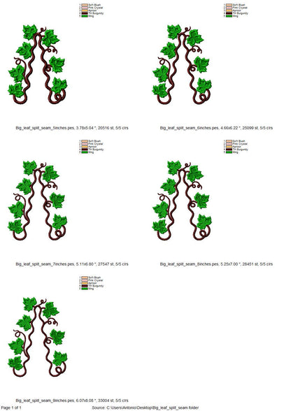 Floral Ivy Leaf Vine Leaves scallop edge side bow split seam machine embroidery designs multiple sizes outfit t-shirt sweatshirt flowered