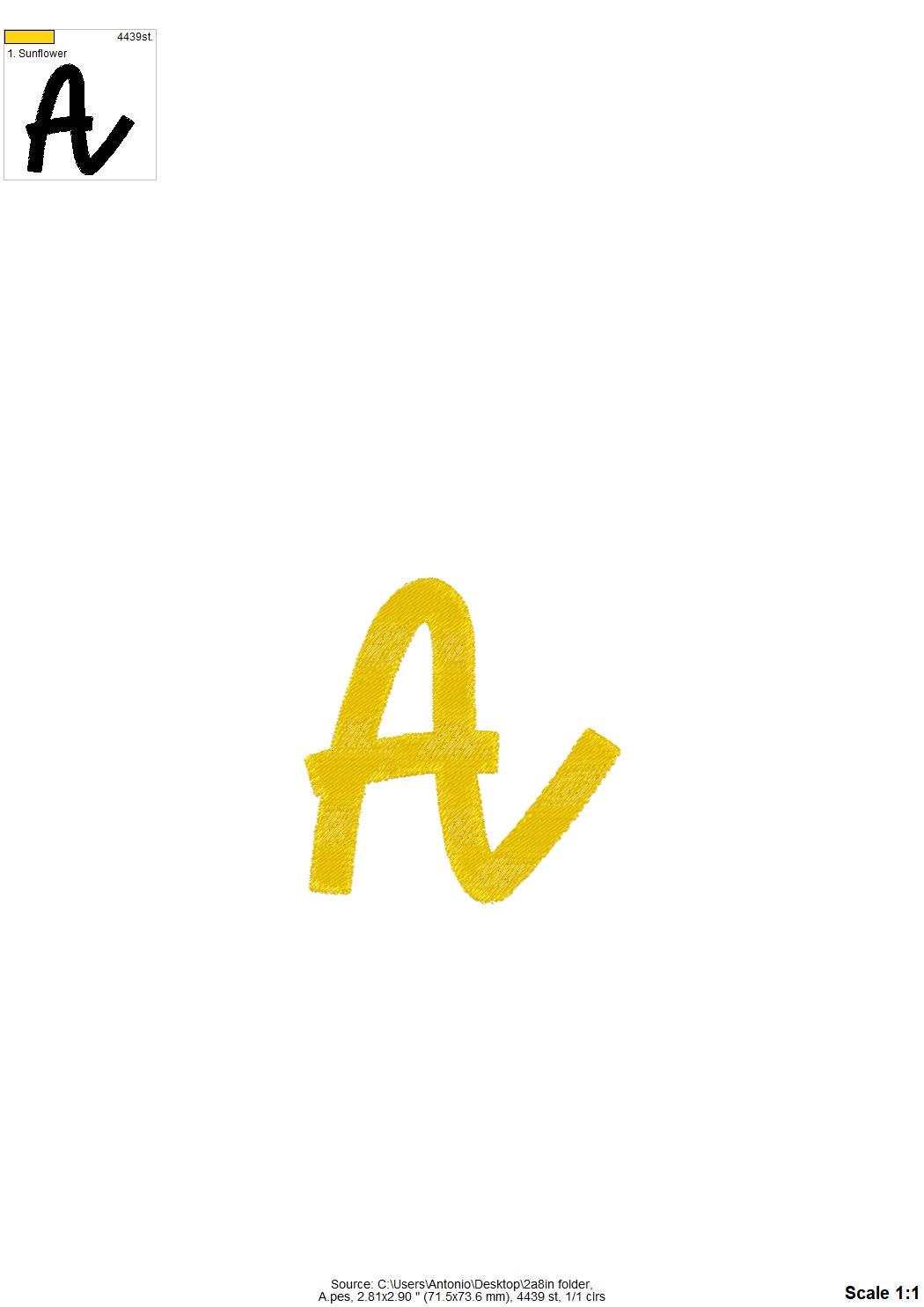 Fill stitch handwritten Font alphabet letters kids baby name monogram machine embroidery designs script bold font