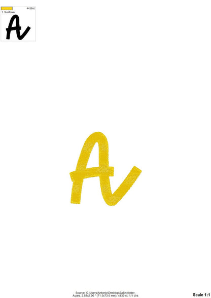 Fill stitch handwritten Font alphabet letters kids baby name monogram machine embroidery designs script bold font