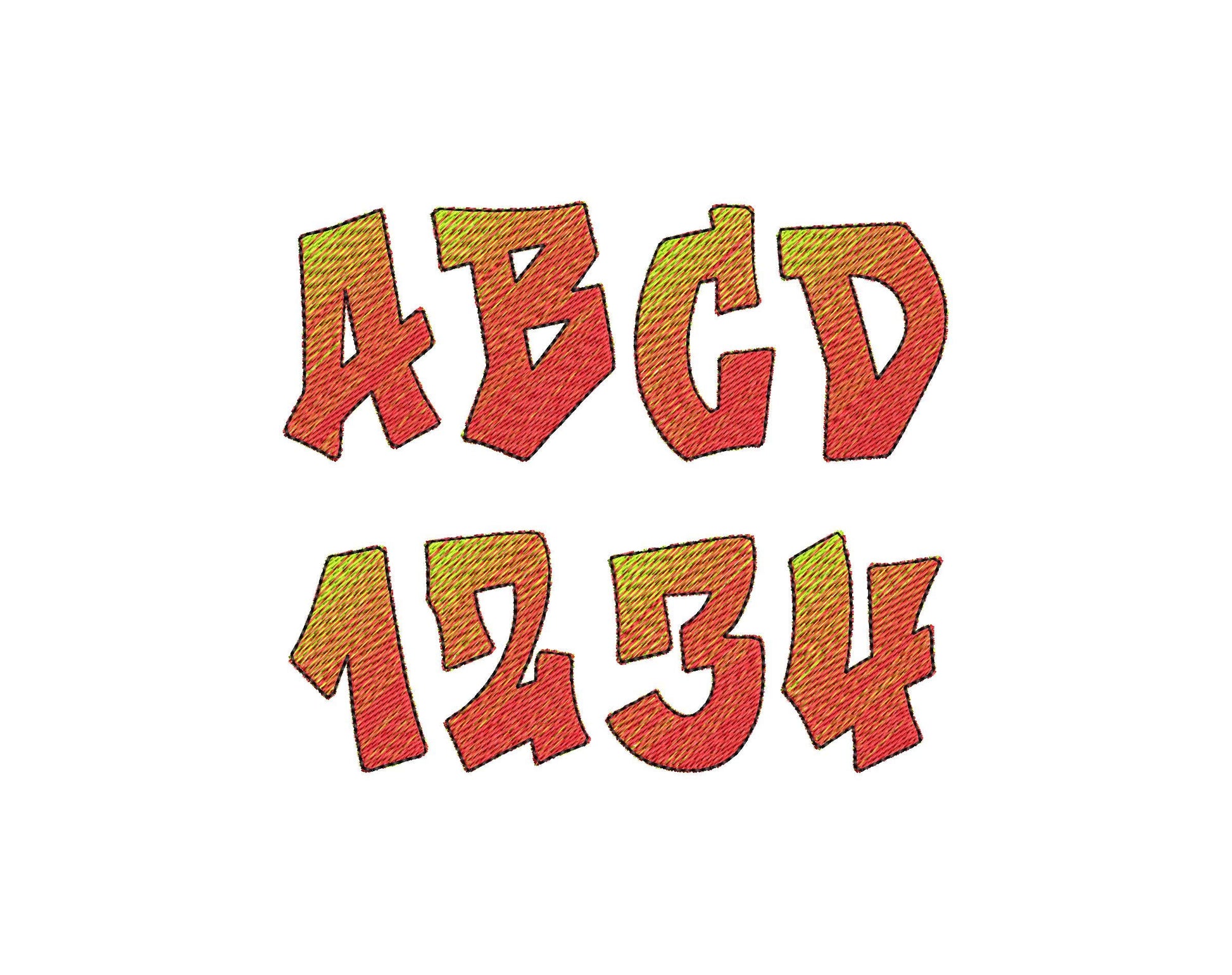 Graffiti street art FONT 2 color alphabet iridescent ombre gradient machine embroidery designs boys Monogram letters sizes 1 up to 3.5 inch