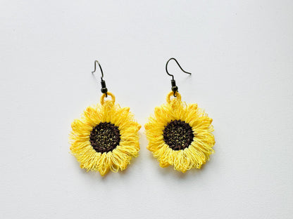 Fringed Fluffy Sunflower Earrings Charm Pendant FSL Freestanding Lace Machine Embroidery Designs Kids Girls Pretty Flower Fur Fringe Design - Etsy