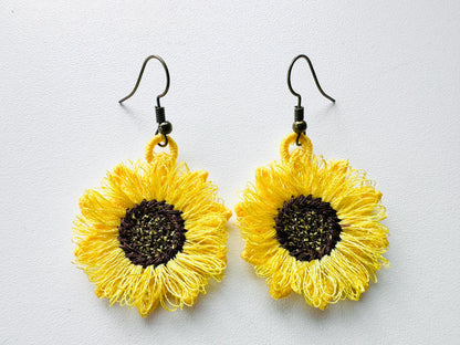 Fringed Fluffy Sunflower Earrings Charm Pendant FSL Freestanding Lace Machine Embroidery Designs Kids Girls Pretty Flower Fur Fringe Design - Etsy