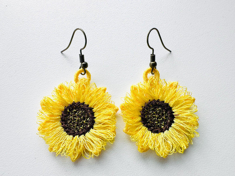 Fringed Fluffy Sunflower Earrings Charm Pendant FSL Freestanding Lace Machine Embroidery Designs Kids Girls Pretty Flower Fur Fringe Design - Etsy