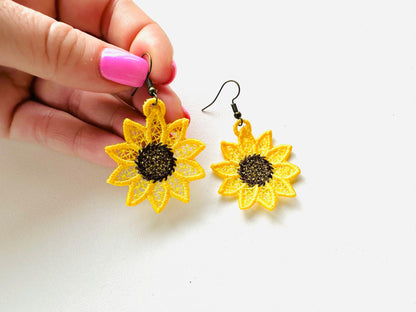 Sunflower charm earrings FSL freestanding lace machine embroidery designs ids girls pretty earrings simply in the hoop ITH project gift idea - image 5