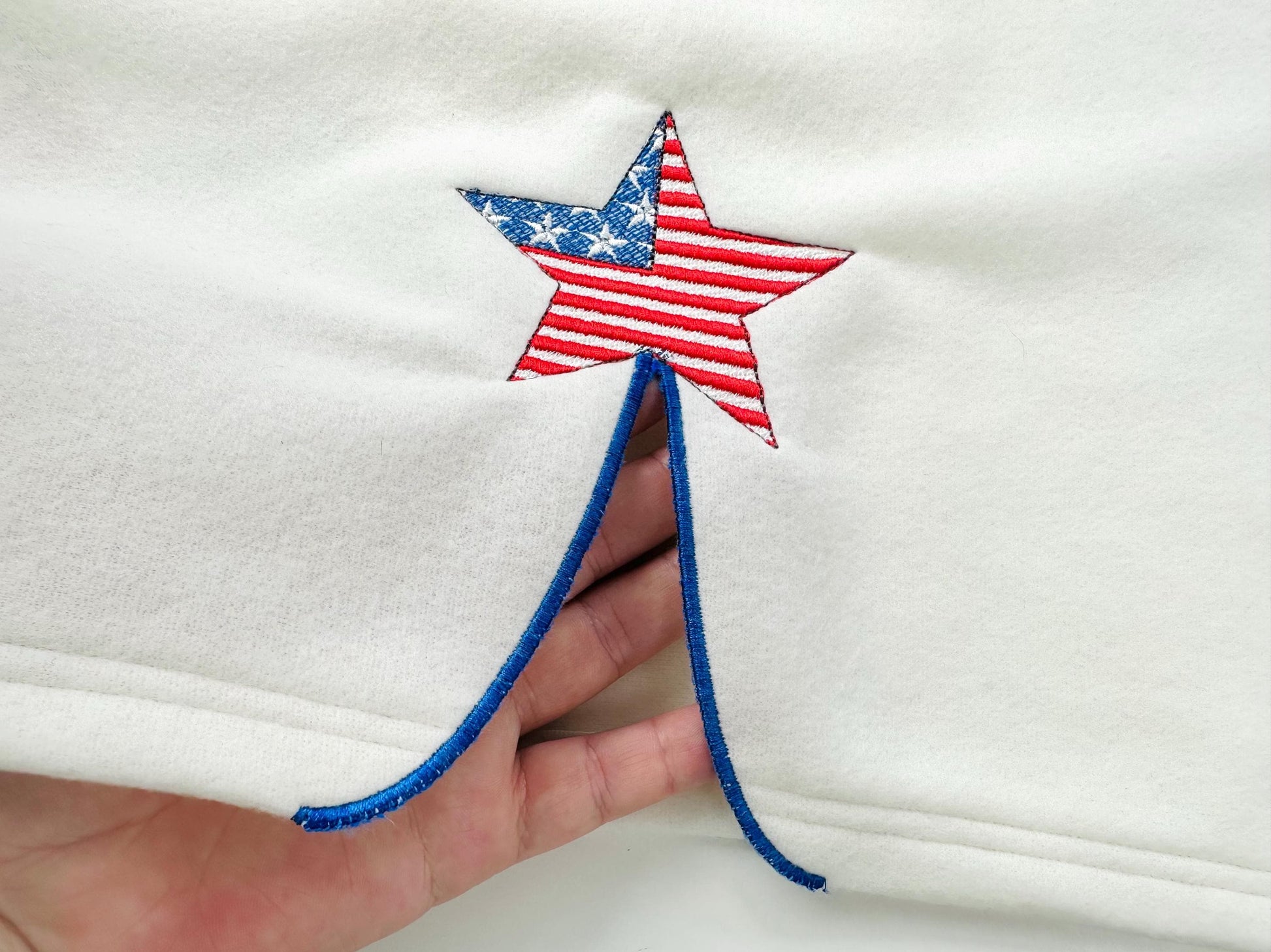 Patriotic Star split side seam cutout side bow machine embroidery designs stars and stripes 4th of July girls t-shirt sweatshirt design