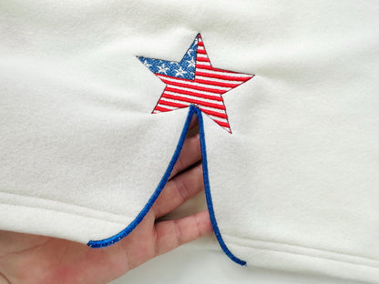 Patriotic Star split side seam cutout side bow machine embroidery designs stars and stripes 4th of July girls t-shirt sweatshirt design